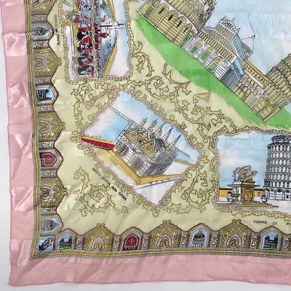 Italy Pisa Souvenir Scarf Multi colored Historical Sites 38"x40" NEW - Picture 3 of 5